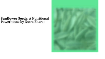 Sunflower Seeds A Nutritional Powerhouse by Nutra Bharat
