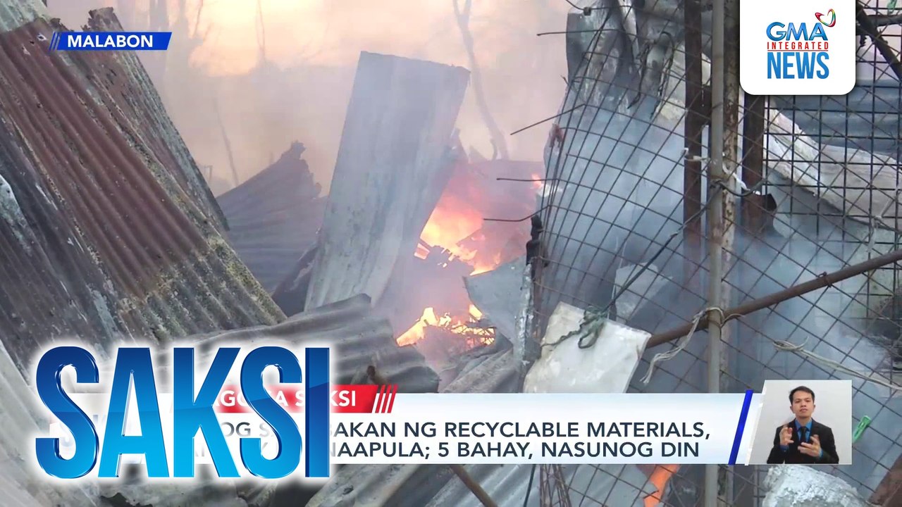 Sunog sa imbakan ng recyclable materials, patuloy na inaapula; 5 bahay, nasunog din | Saksi