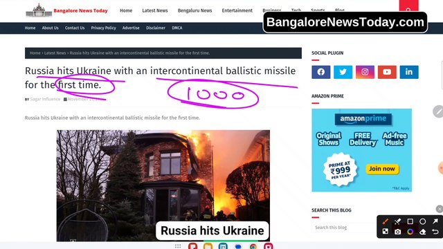 Russia hits Ukraine with an intercontinental ballistic missile for the first time. // Bangalore News Today