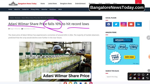Adani Wilmar Share Price falls 10% to hit record lows // Bangalore News Today