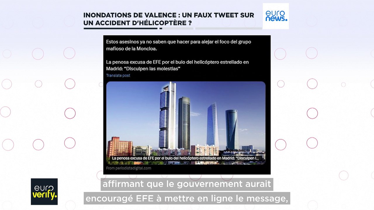 Espagne : un faux tweet d'accident d'hélicoptère à Madrid pour détourner l'attention des inondations à Valence ?