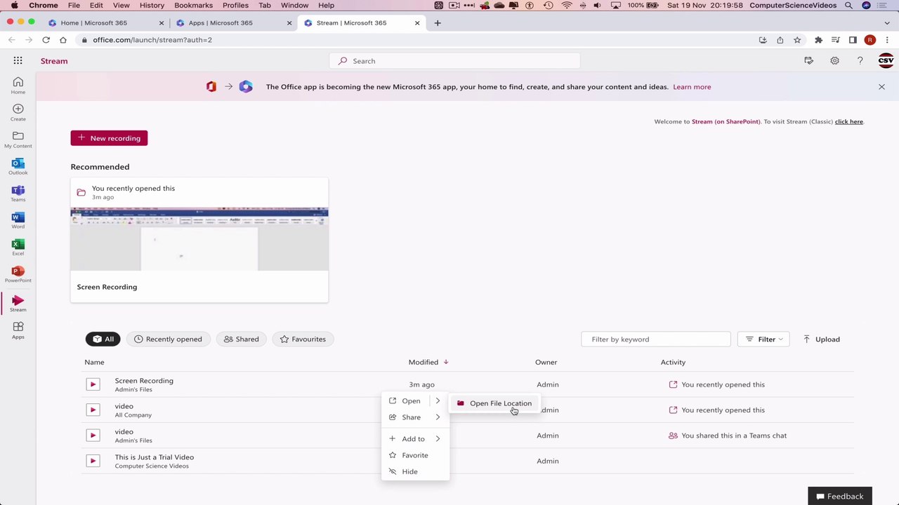 How to USE Microsoft Stream for Office 365 On a Mac - Tutorial 3 - Locate Video - Basic Tutorial