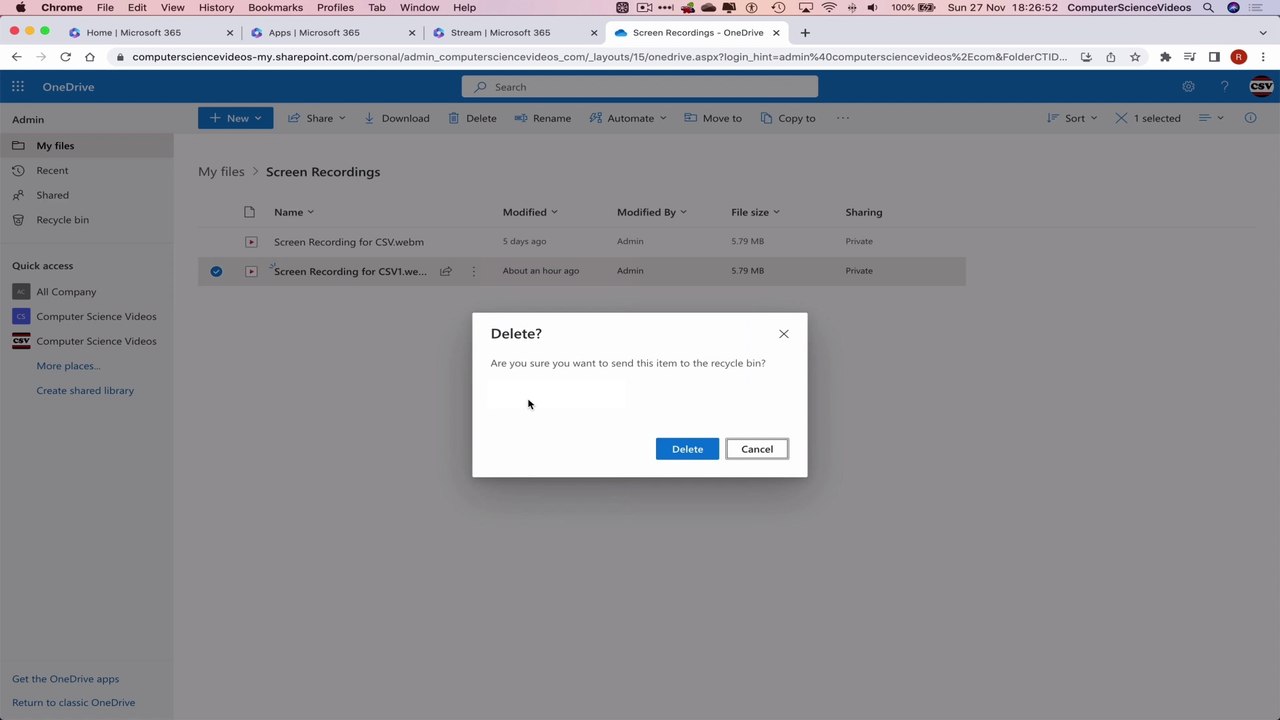 How to USE Microsoft Stream for Office 365 On a Mac - Tutorial 9 - Delete Video - Basic Tutorial