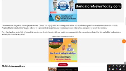 Bengaluru man loses money via credit card after clicking link to update delivery location // Bangalore News Today