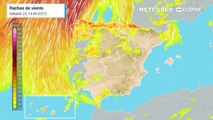 Rachas de viento en superficie previstas para las próximas horas por el modelo europeo.