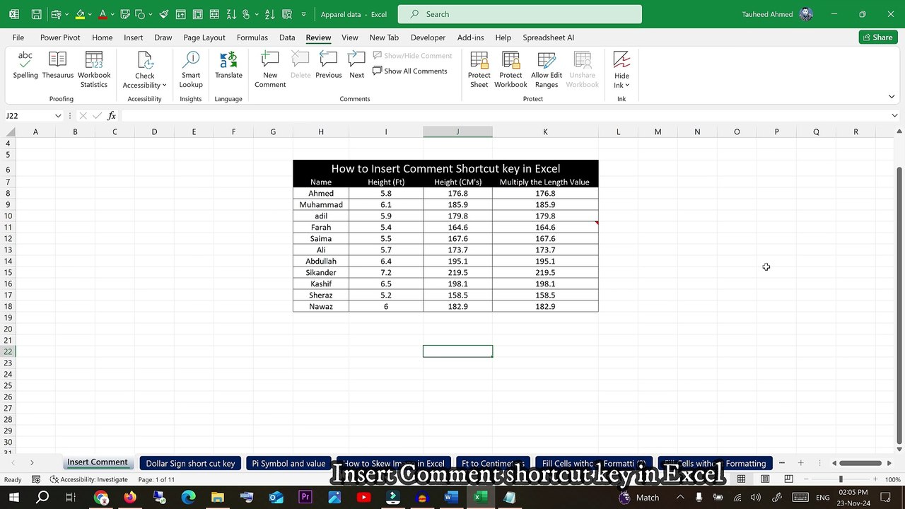How to Insert Comment Shortcut key in Excel