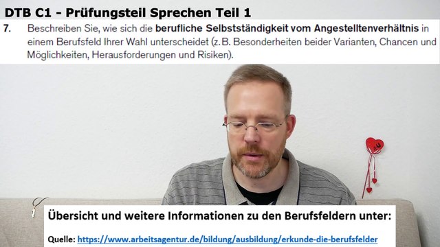 Deutsch-Test für den Beruf C1 – 22 – Prüfungsteil Sprechen Teil 1 – Thema 7: Selbstständigkeit versus Angestelltenverhältnis