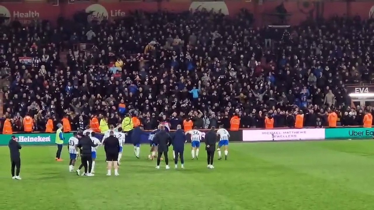 Watch as Brighton players celebrate hard-earned win with away fans at Bournemouth