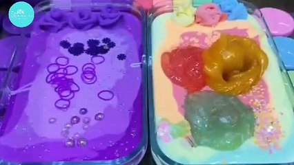 Rainbow 🌈 vs Purple 💜 ASMR Slime Mixing with Glitter and Shimmer