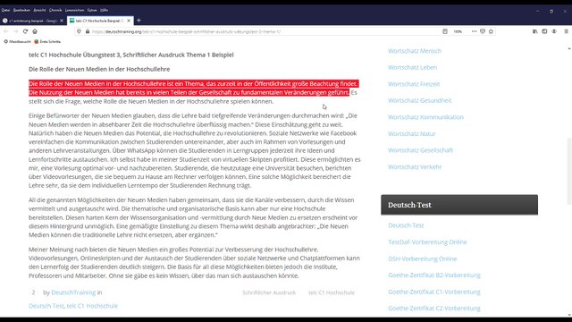 telc Deutsch C1 – Prüfung / 16 /Schreiben – Beispiel für eine Erörterung/Stellungnahme
