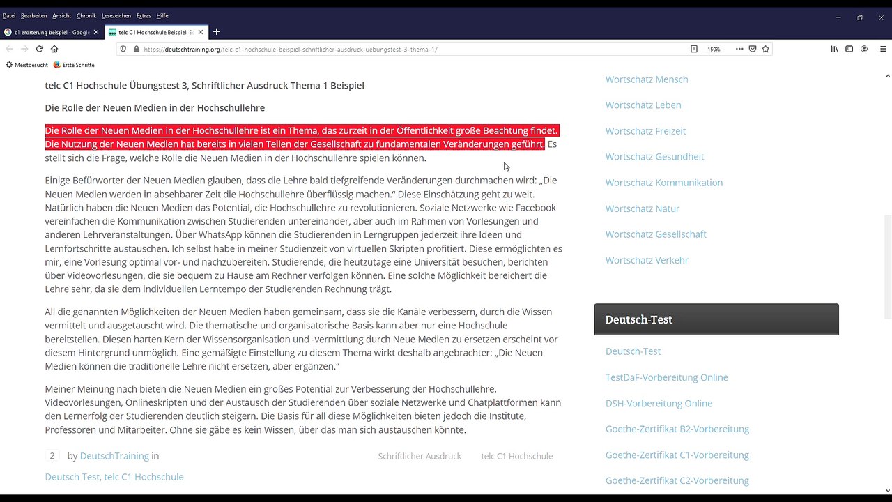 telc Deutsch C1 – Prüfung / 16 /Schreiben – Beispiel für eine Erörterung/Stellungnahme
