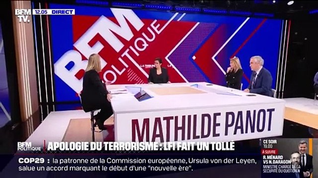 La LFI Mathilde Panot accuse, sur BFM TV, l'extrême droite et le site Frontières d’avoir créé la polémique sur le délit d’apologie du terrorisme...