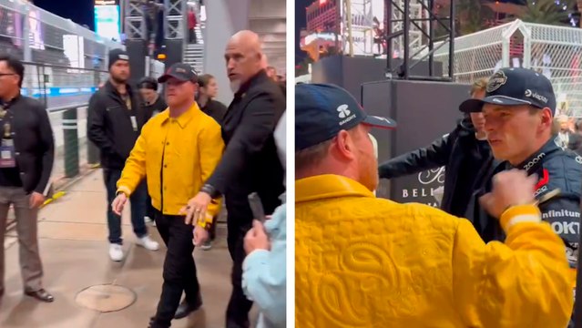 Canelo asiste al GP de Las Vegas con gorra de Checo Pérez y así felicita a Max Verstappen con su campeonato en Fórmula 1