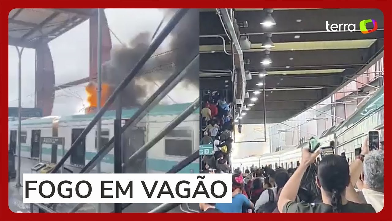 Trem tem curto-circuito e pega fogo em estação de São Paulo