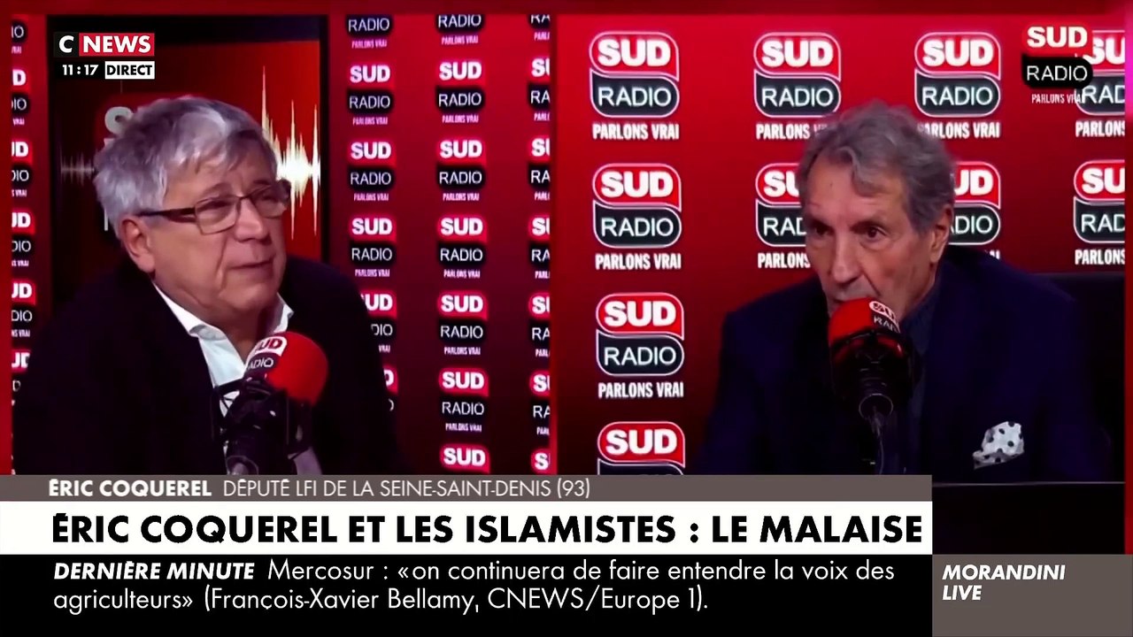 Le député LFI Eric Coquerel très mal à l'aise ce matin sur Sud Radio quand Jean-Jacques Bourdin lui demande si "les islamistes sont les ennemis de la nation" : "Je ne vous répondrai pas !"