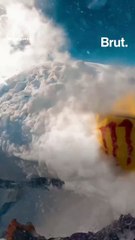 Skier falls into hole in a glacier