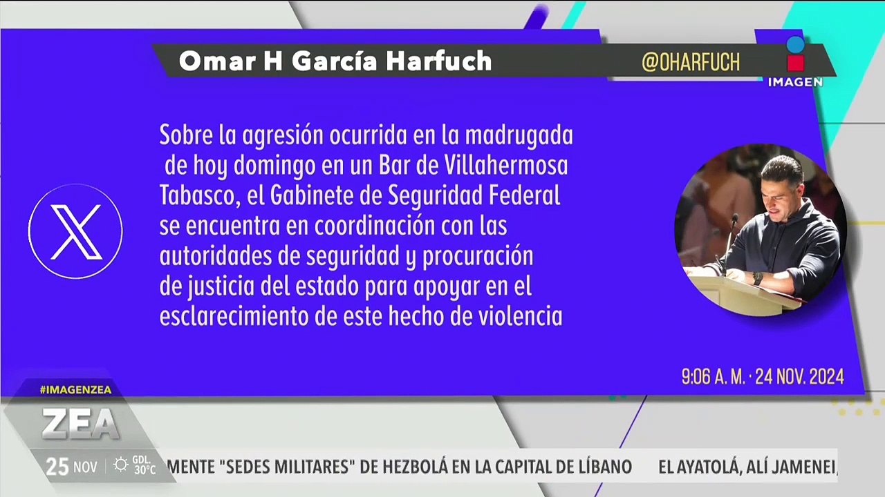 Gabinete de seguridad investiga ataque en antro en Tabasco: Omar García Harfuch