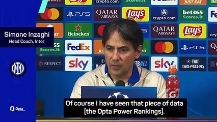 Inter replace Man City at top of Opta rankings