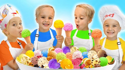 Chris is making ice cream - Funny story with cooking toys