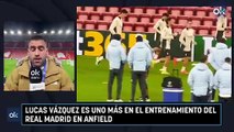 Lucas Vázquez es uno más en el entrenamiento del Real Madrid en Anfield