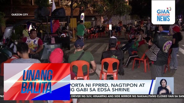 Mga tagasuporta ni FPRRD, nagtipon at nagpalipas ng gabi sa EDSA Shrine | Unang Balita