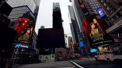 Interview with the Vampire (2022) Season 2 Vertical Digital Billboard Promo in NYC (576p) - Claudia, Louis, plus Lestat's Face on the Red Curtain (No Audio)