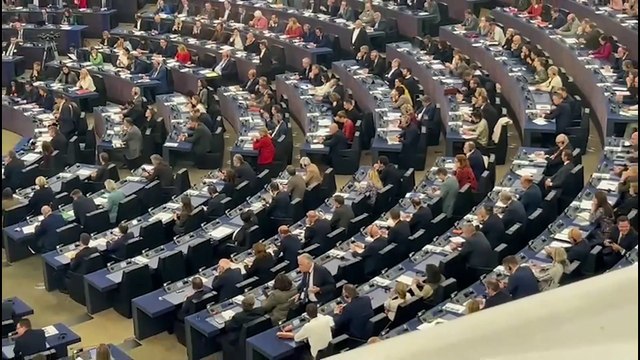 González Pons habla con otros eurodiputados justo antes de la votación de la nueva Comisión Europea