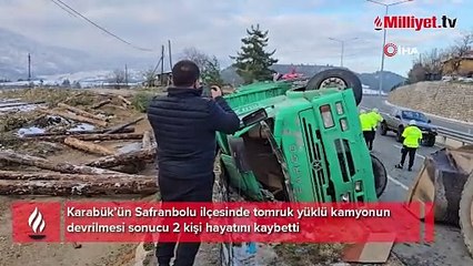 Tomruk yüklü kamyon devrildi! 2 kişi hayatını kaybetti