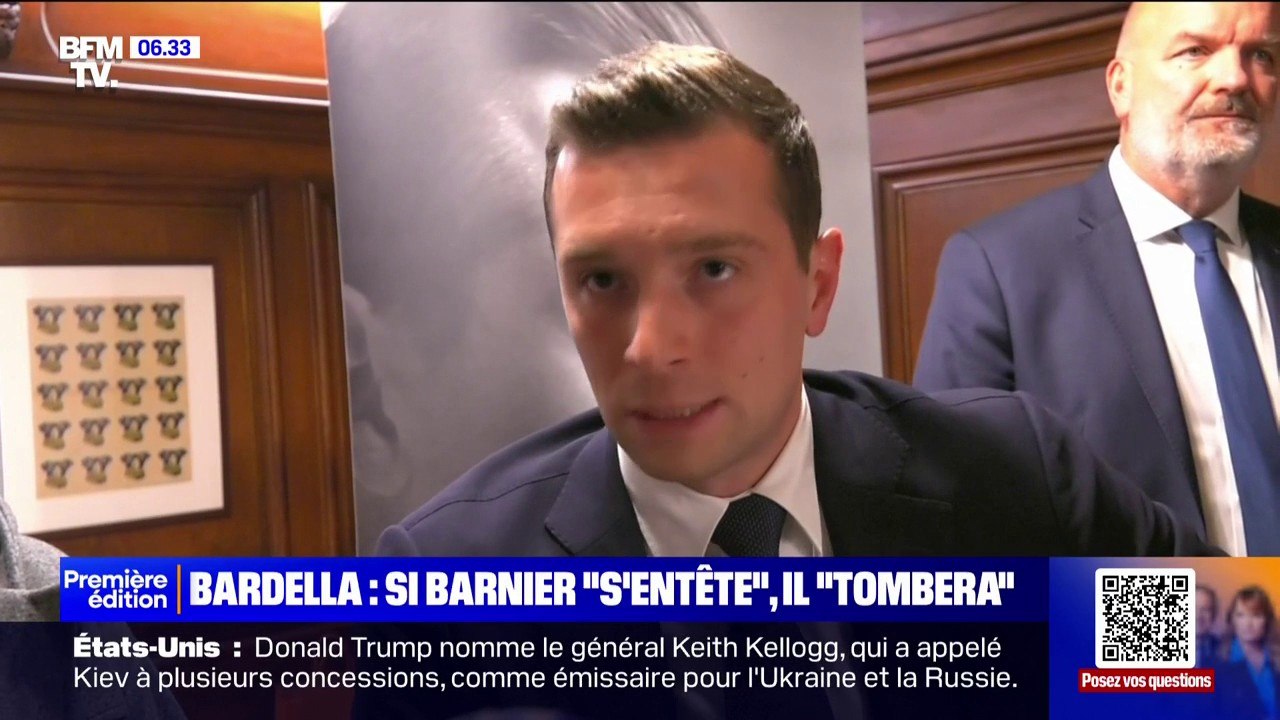 "Si le gouvernement s'entête (...) alors ce gouvernement tombera": Jordan Bardella évoque le vote du budget