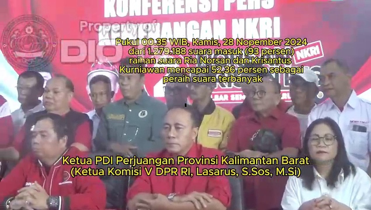 Drs H Ria Norsan MM MH, dan Krisantus Kurniawan, S.IP, M.Si, sampaikan pernyataan politik perdana, Kamis, 28 November 2024, setelah meraih suara terbanyak, 52,36 persen pada Pemilihan Gubernur Kalimantan Barat, Rabu, 27 November 2024