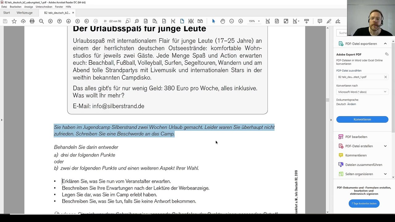 telc Deutsch B2 – Prüfung / 08 / Schreiben einer Bitte um Beschwerde