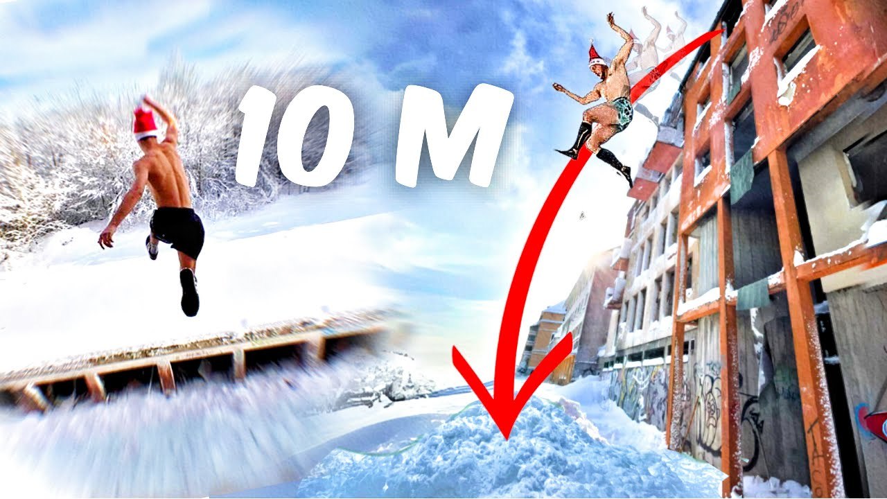 On saute du 4ème étages d’un immeuble abandonné dans la neige 🥶 (bien marrant)