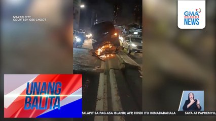 SUV, nagliyab matapos sumalpok sa mga barrier sa EDSA-Guadalupe | Unang Balita