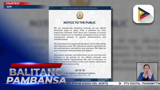 Ilang features ng Facebook page ng AFP, inalis muna para hindi makapasok ang mga kahina-hinalang aktibidad ng trolls