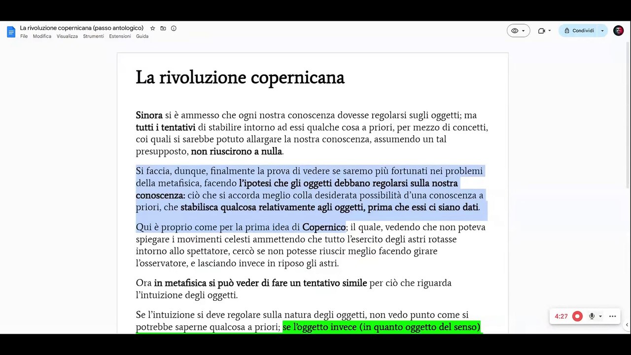 Kant - Rivoluzione copernicana (lettura e commento di un passo antologico)