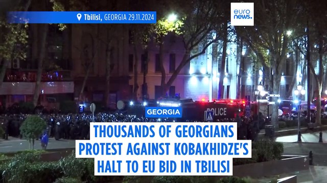 Thousands of Georgians march in Tbilisi to protest against suspension of EU bid
