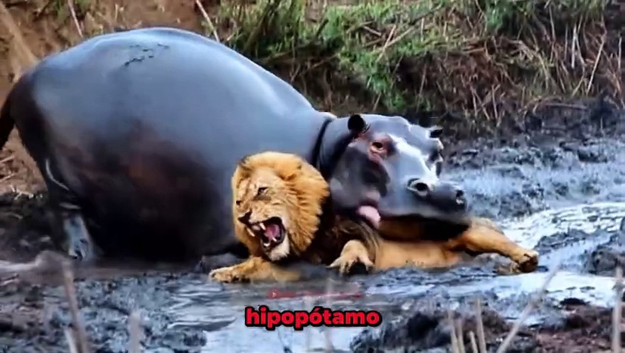 ¡La venganza del hipopótamo gigante contra el león!
