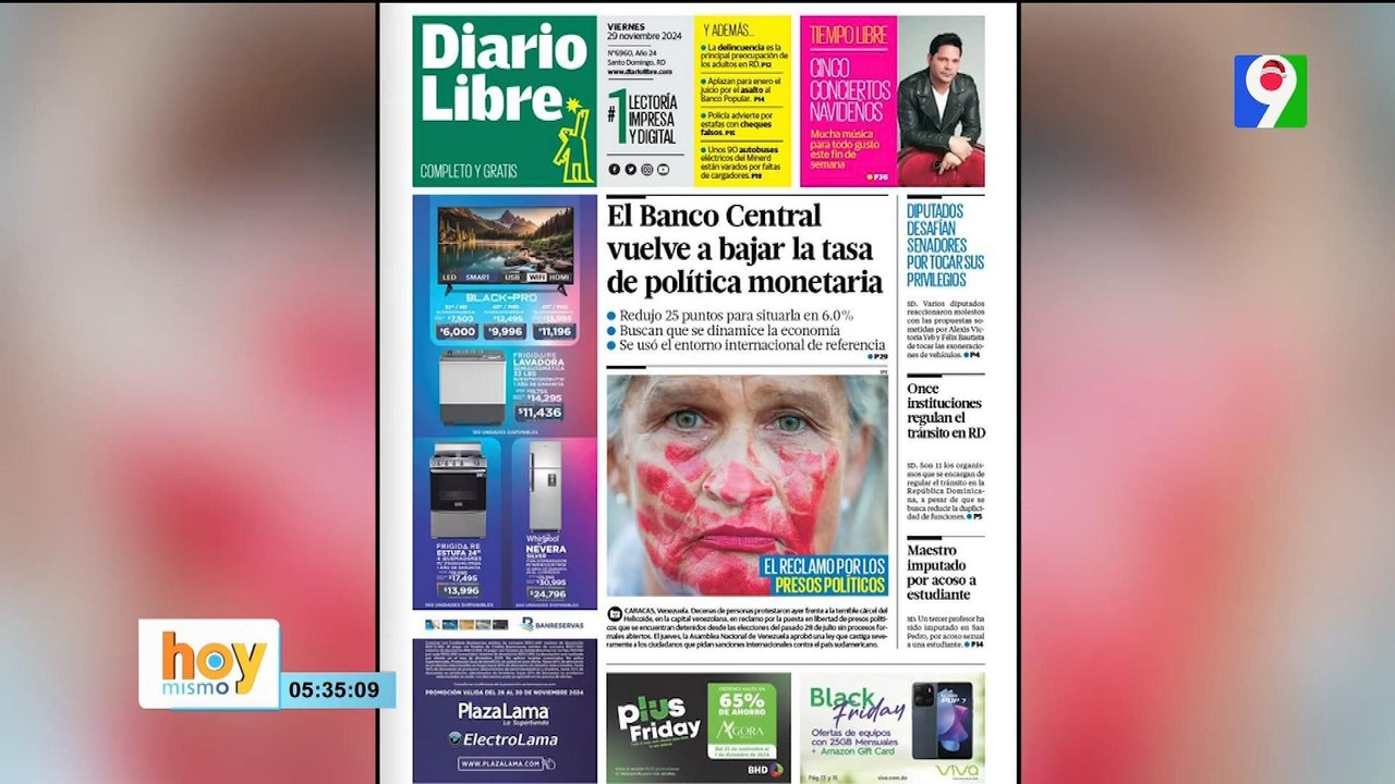 Titulares prensa dominicana viernes 29 de noviembre 2024 | Hoy Mismo