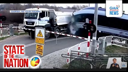 Truck na tumawid at huminto sa riles, nabangga ng tren; 7 sugatan | SONA