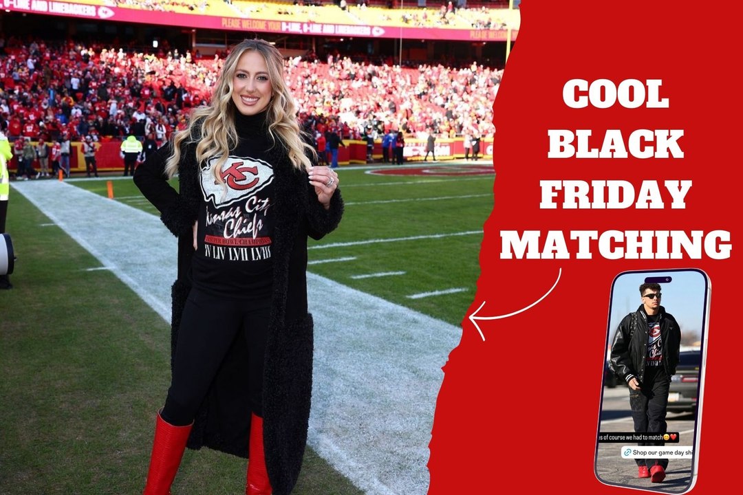 Brittany Mahomes matches a stunning Black Friday outfit with Patrick Mahomes Kansas City Chiefs pregame look