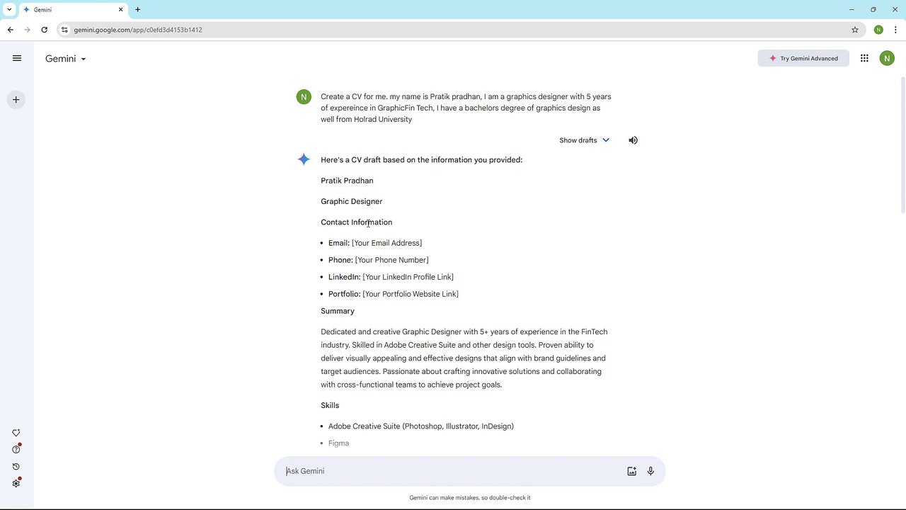 Google Gemini Course Section 13 CV Generation