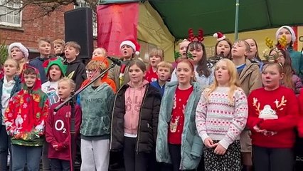 Children singing at Crediton Christmas Lights Switch On, video by Alan Quick IMG_8870