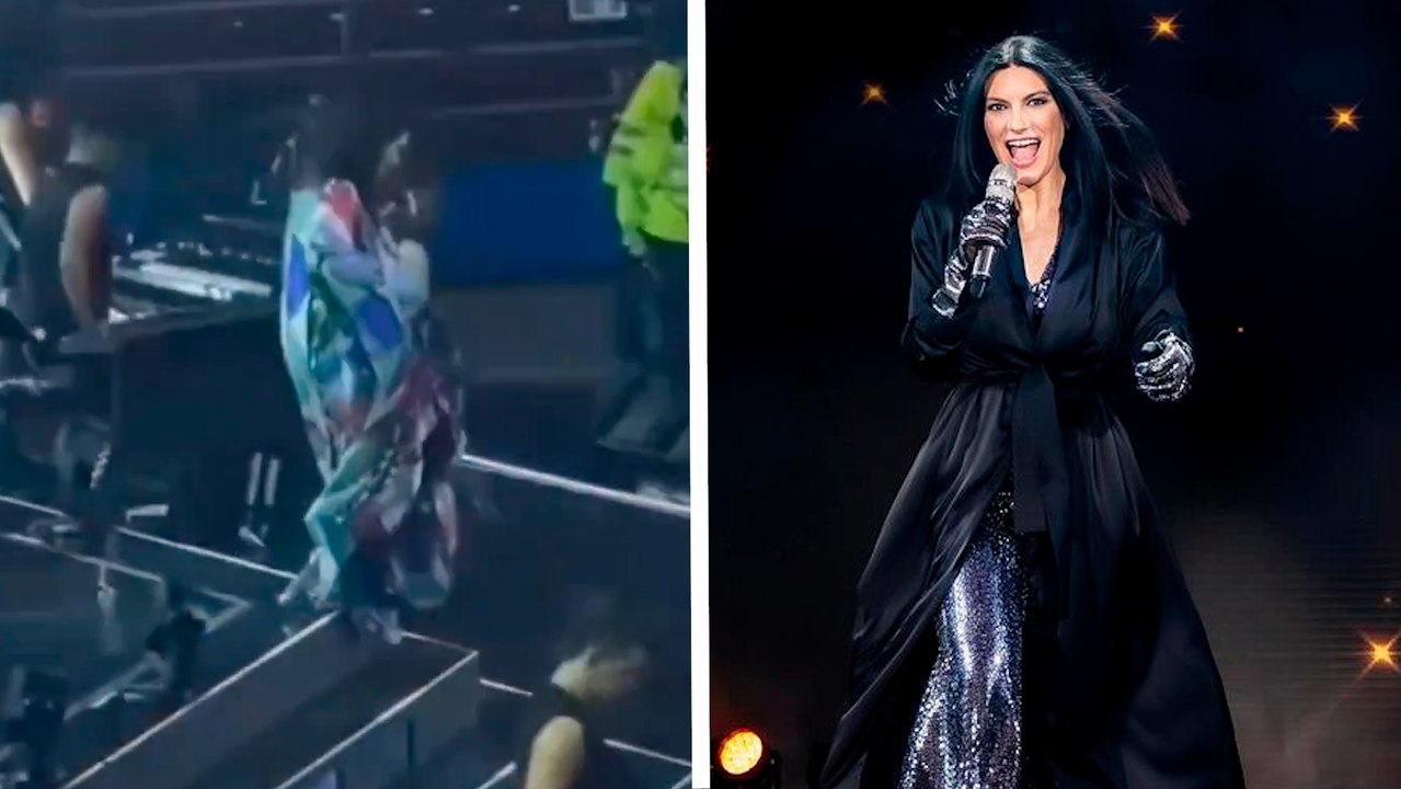 Laura Pausini sufre tremenda caída en pleno con...