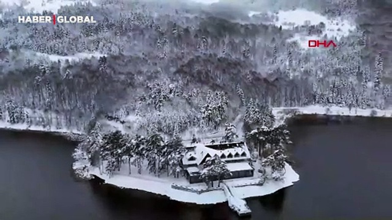 Karla kaplı Abant, havadan görüntülendi