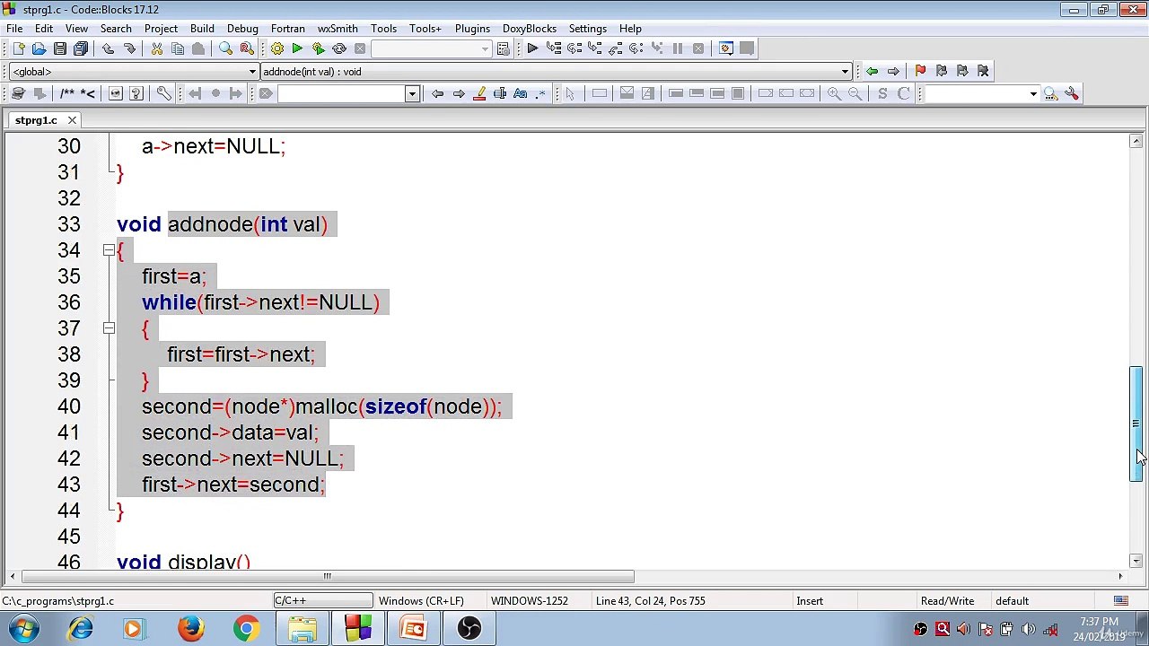 Learn Programming Technique C to Master Skills - Link and Display of all nodes Program)