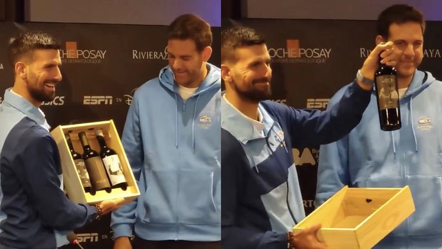 Tennis - Exhibition 2024 - C'est Noël avant l'heure, Juan Martin Del Potro a offert du vin à Novak Djokovic