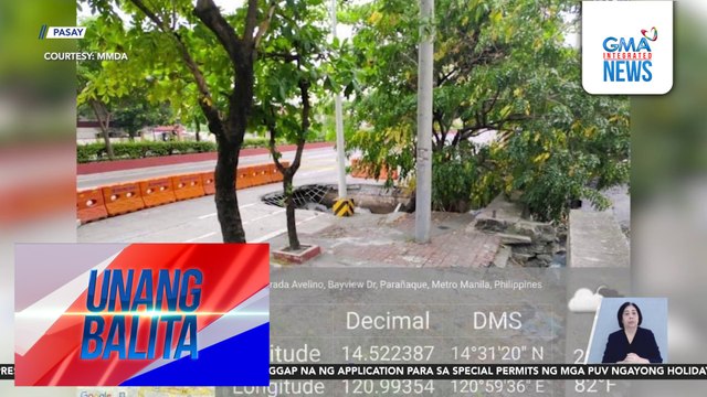 Bahagi ng Roxas Boulevard, nabutas; bike lane, hindi madaanan | Unang Balita