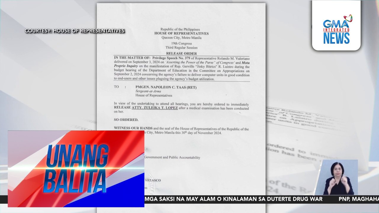 OVP Chief of Staff Usec. Lopez, nakalabas na ng VMMC kasunod ng release order ng Kamara | Unang Balita
