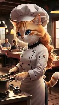 Cat is working as chef and cooking food at restaurant _cat _cooking _food _kitten _catlover _shorts(360P)