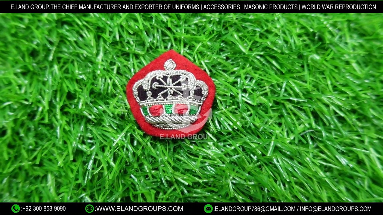 HAND EMBROIDERED CROWN BADGES, Genuine British Army Red Backed Rank Crown Embroidered Bullion Badge